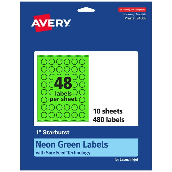 Avery Printable Starburst Labels, Neon Green, 1", 480ct