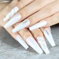 thumbnail image 3 of Extra Long Coffin Press On Nails Matte Ombre Rhinestone Fake Nails With 3d Clear Bling Bow Design 30pcs Glitter Acrylic, 3 of 5