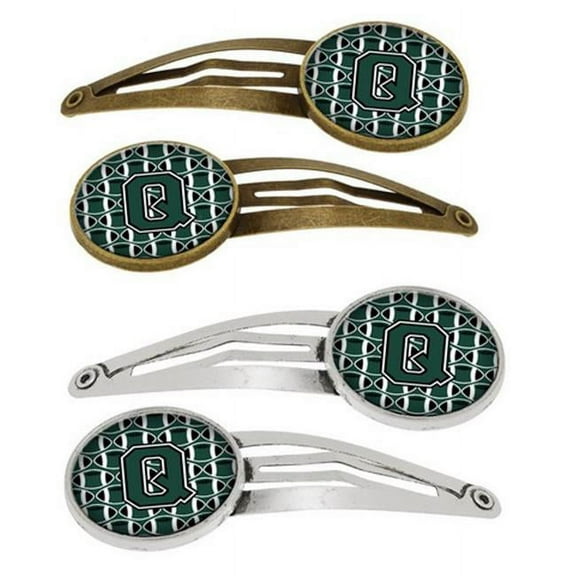 Carolines Treasures CJ1071-QHCS4 Letter Q Football Green & White Barrettes Hair Clips, Set of 4