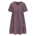 thumbnail image 5 of Summer Dresses for Women Plus Size V-Neck Short Dress Summer Fashion Solid Color Short Sleeve Above Knee Ruffle Dress Women's Loose-Fit Casual Swing Dress, 5 of 9