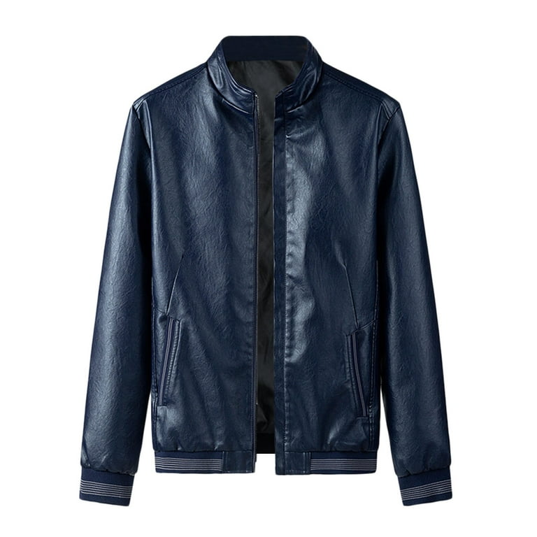 Motorcycle Leather Blue Jacket for Mens Winter Fashion