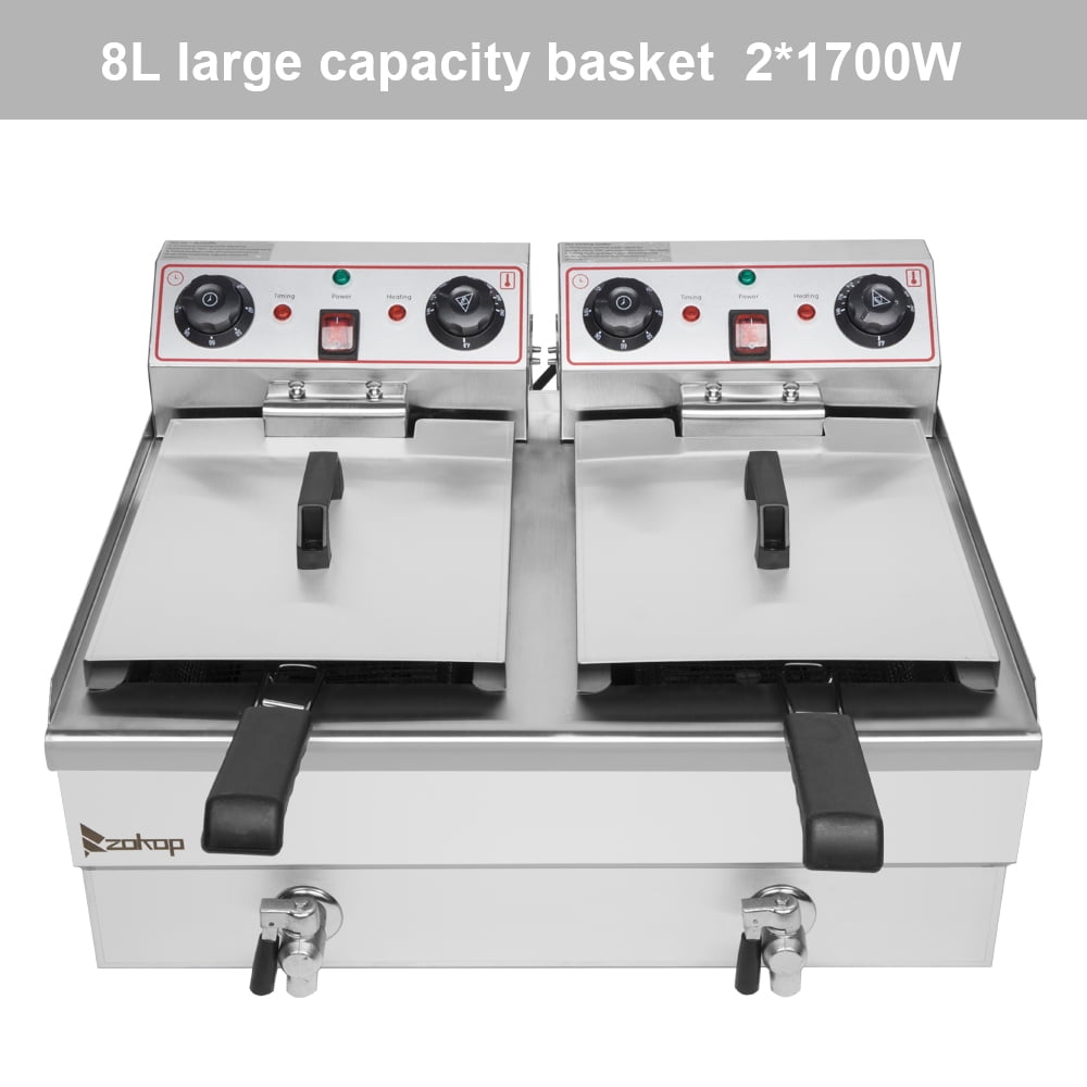 24.9QT/23.6L 3400W Double Tank Deep Fryer, Electric Deep Fryer with Basket