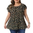 thumbnail image 2 of DARING DIVA Women's Plus Tops Floral Crew Neck Pleated Front Blouse 1X Black, 2 of 6