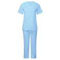 thumbnail image 3 of BiZtdJrK Scrub 2 Piece Outfits for Women Short Sleeve V Neck Scrubs Tops and Pants Sets Stretch Nursing Uniform with Pockets Light Blue M, 3 of 8