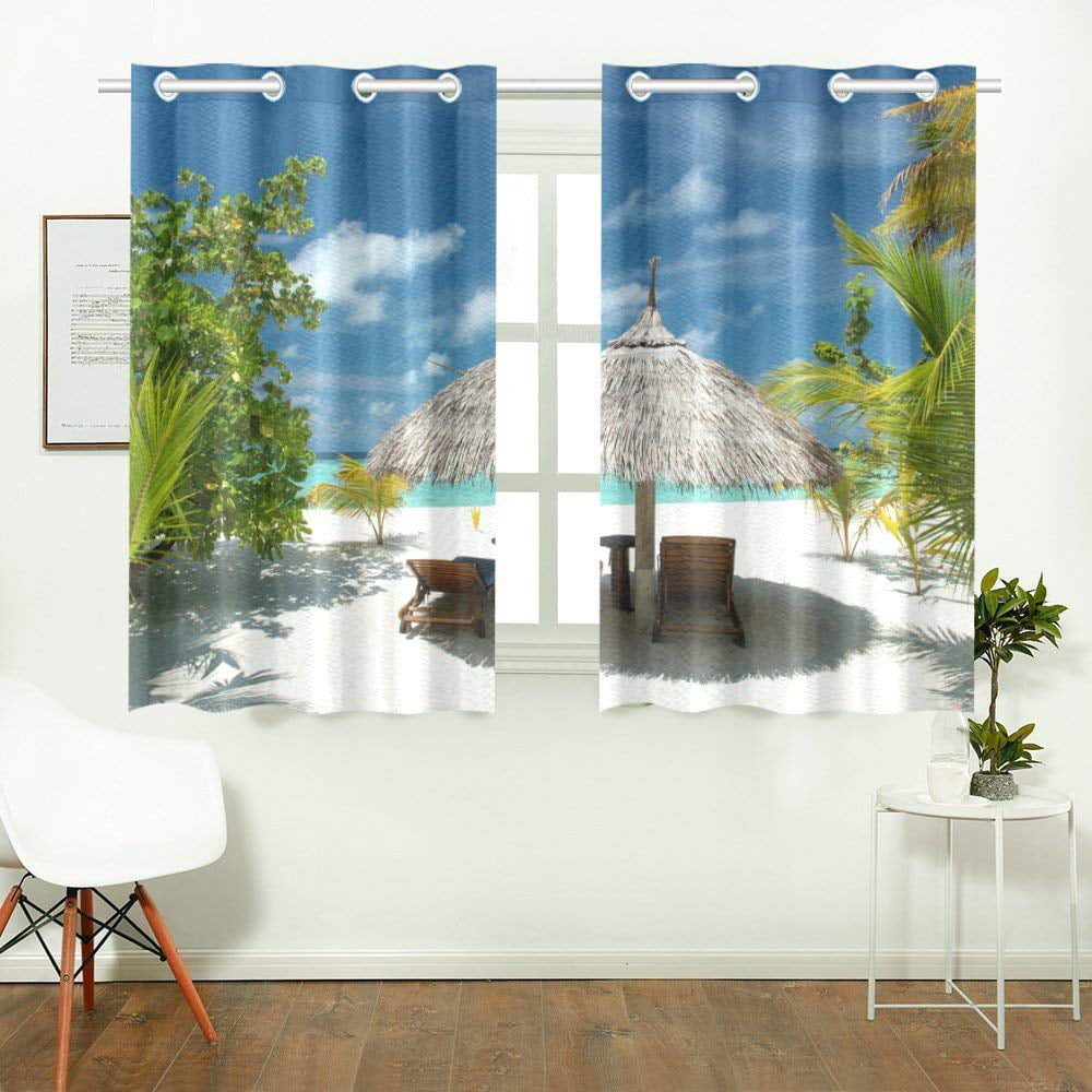 RYLABLUE Sea Beach Ocean View Window Treatment Panel Curtains Window ...