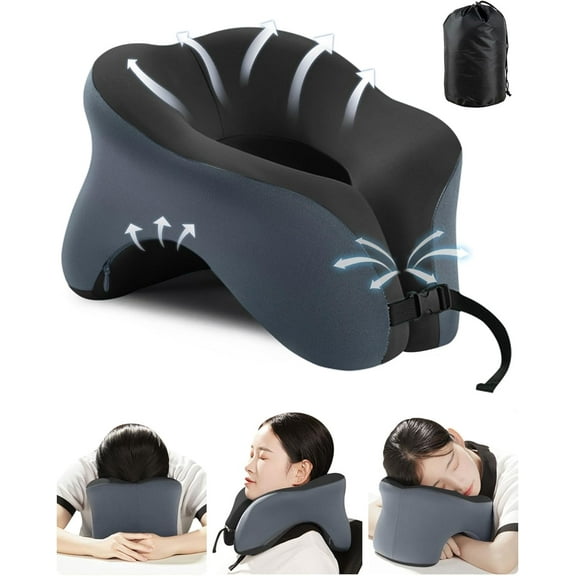 Travel Pillow for Airplanes with 360 Head Support,Memory Foam 2-in-1 Neck Pillow Airplane,Travel Neck Pillow with Storage Bag,Adjustable Clasp for Travel,Home,Office,and Gaming
