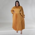 thumbnail image 2 of AURA Plus Size Long Sleeve Pleated Maxi Dress Women Round Neck Elegant Fall Winter Dress, 2 of 8