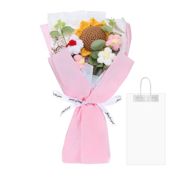 Crochet Flowers Bouquet, Handmade Knitted Bouquet Sunflower for Mother's Day , Pink