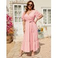 thumbnail image 3 of Plus Women's Plus Size A-Line Deep V-Neck Elastic Sash Waist Maxi Formal Dress, 3 of 9