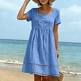 thumbnail image 6 of VBVC Women's Square Neck Cotton Midi Dress, Ladies' Empire Waist Eyelet Lace A Line Dress, Short Sleeve Beach Vacation Dress For Women,Blue,S-3XL, 6 of 8