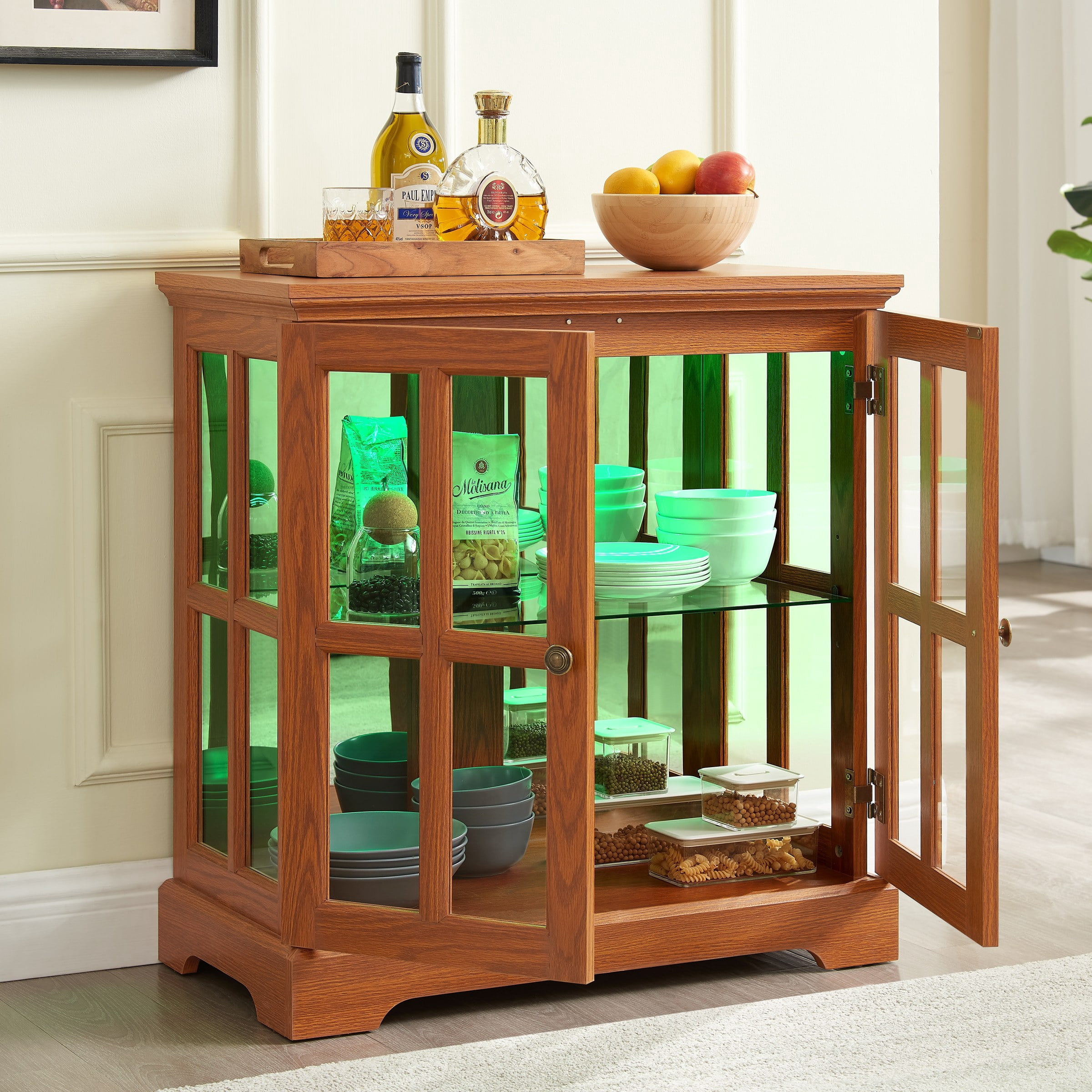 LED Curio Display Cabinet with Adjustable Shelves, Dark Oak