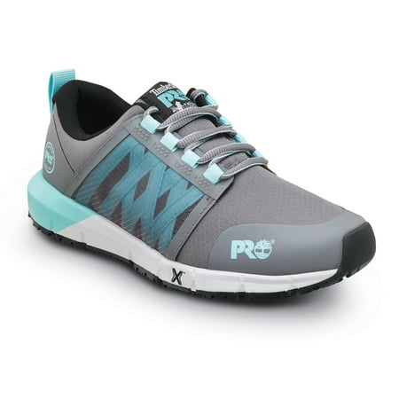 Timberland PRO Radius, Women's, Steel Grey/Aruba Blue, Soft Toe, EH, MaxTRAX Slip Resistant, Athletic, Work Shoe (10.0 M)