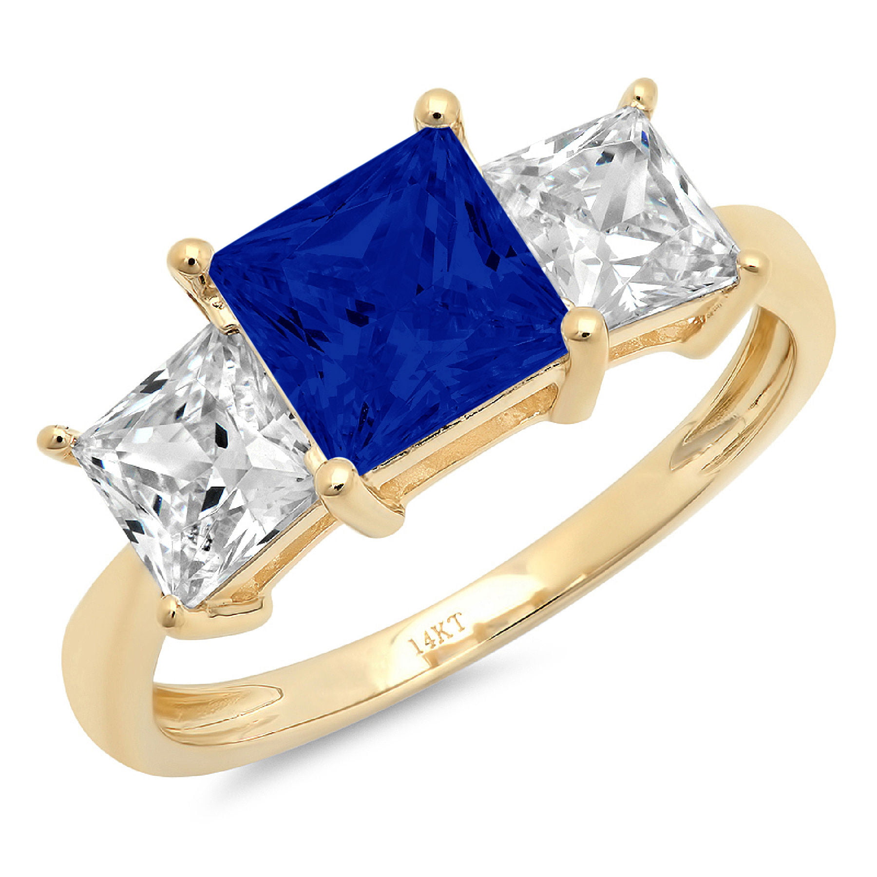 1.50CT Princess Cut Blue Sapphire & Red Ruby 14k Yellow Gold Over Unique Ring