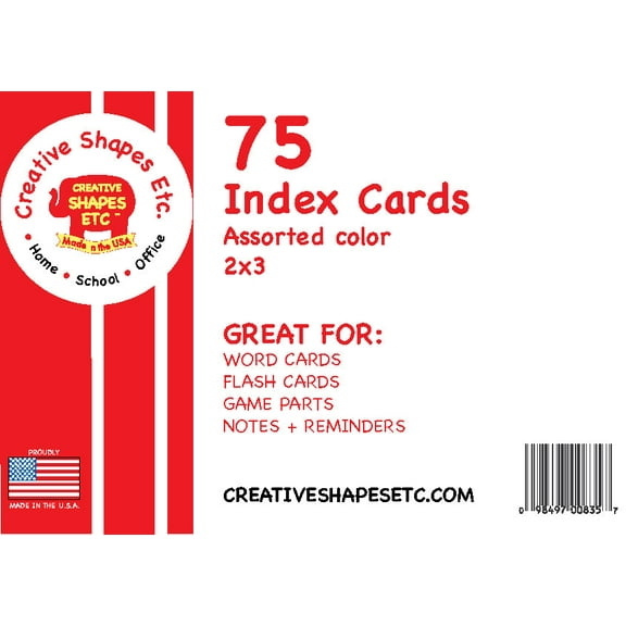 SHAPES ETC. Blank Index Cards - 2" x 3" Assorted Color