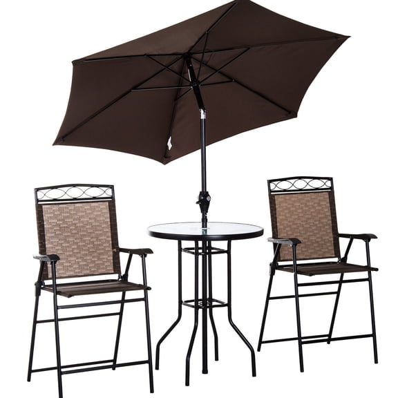 Brown Outdoor Dining Set with 2 Folding Chairs and Quick-Dry Mesh / Ideal for Pool Parties