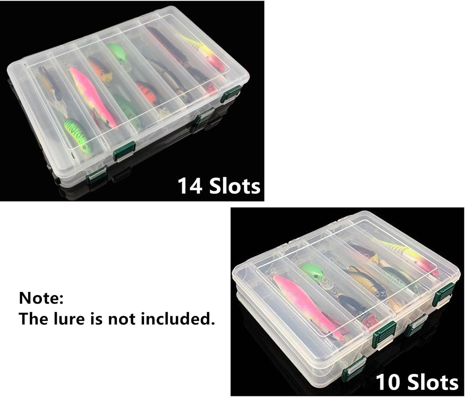 Double-Sided Fishing Lure Hook Tackle Box Visible Hard Plastic Clear Fishing Lure Bait Squid Jig Minnows Hooks Accessory Storage Case Container (Clear-10 Slots)