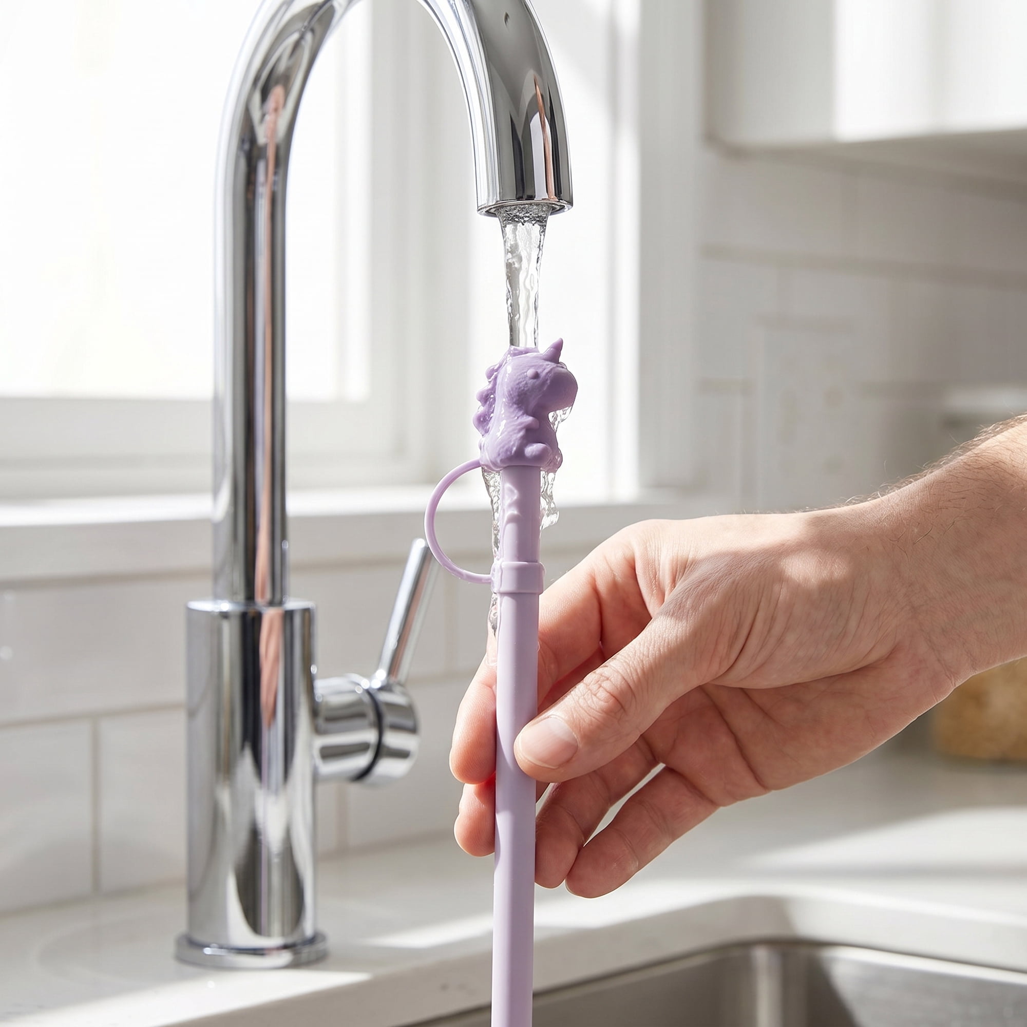 Unique Bargains 6Pcs Reusable Durable Dishwasher Safe Silicone Straws Purple A