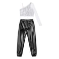 thumbnail image 5 of iixpin Kids Girls Dance Costume 2 Piece Hip Hop Jazz Outfits One Shoulder Crop Top with Jogger Pants Dancewear Silver&Black 16, 5 of 6