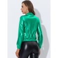 thumbnail image 4 of INSPIRE CHIC Women's Track Jacket Holographic Shiny Long Sleeve Metallic Jacket Zip Front Small Green, 4 of 5