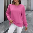 thumbnail image 4 of Ladies’ Round Neck Pullover Casual Sweatshirt Long Sleeve Loose Fit Tops Solid Color Button Hem Side Slit Design Comfortable Daily Autumn Winter Hot Pink, 4 of 7