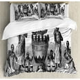 thumbnail image 1 of Drums Duvet Cover Set Queen Size, Sketchy Hand Drawn African Musicians Old Style Illustration Cultural Vibes, Decorative 3 Piece Bedding Set with 2 Pillow Shams, Charcoal Grey White, by Ambesonne, 1 of 3