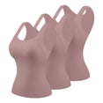 thumbnail image 3 of Built In Bra Tops for Women Stretchy Ribbed Tank With Inner Bra Fitted Sleeveless Workout Tops Gym Racerback Shelf Bra Camisole Square Neck Built‑In Bra Tank Top Summer Resort We Pink S, 3 of 3
