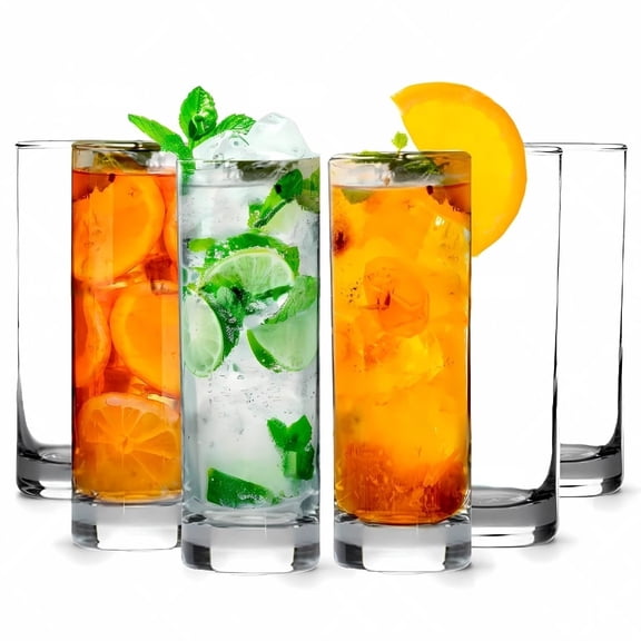 Highball Glasses Heavy Base Tom Collins Glasses 12oz - Set of 6