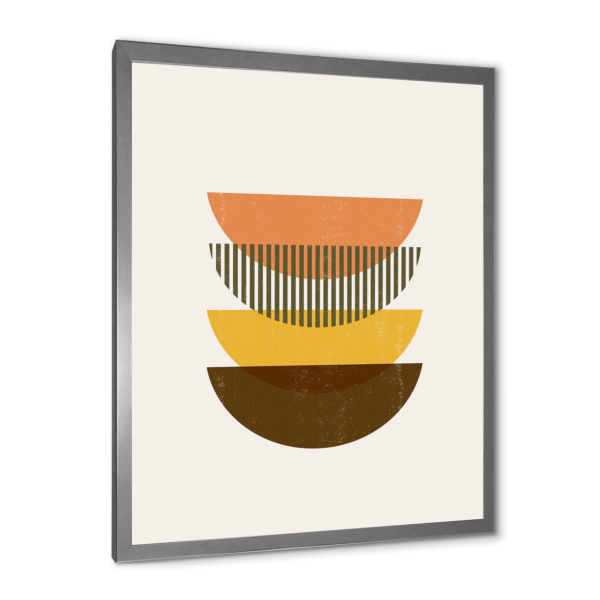 Designart 'Half Moons In Earth Tones Abstract Geometric Art' Modern Framed Art Print