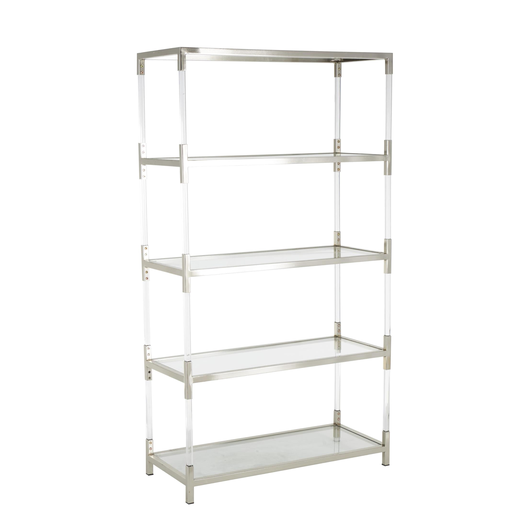 DecMode 38" x 69" Silver Metal Rectangular 4-Tier Shelving Unit with Clear Glass Top and Acrylic Legs, 1-Piece
