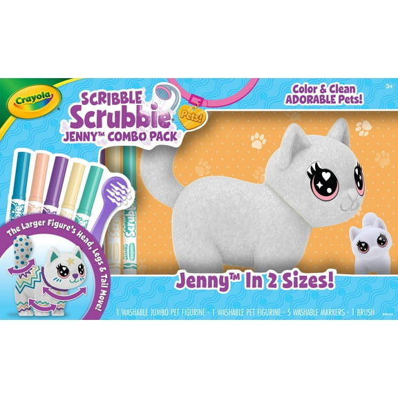 Crayola Scribble Scrubbie Pets, Jenny Combo Pack, 1 Jumbo Pet & 1 Standard Pet, Kids Toy, Cat Figurine, Gift, Ages 4, 5, 6