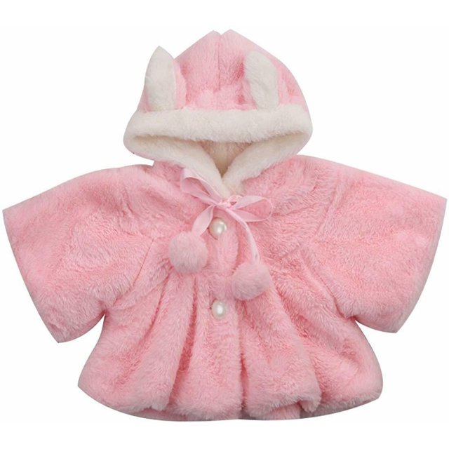 Baby Girl Winter Jacket Warm Faux Fur Fleece Coat Children Jacket Rabbit Ear Hooded Outerwear