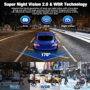 Dash Cam Front and Rear Inside, 4K Full HD Triple Dash Camera for Cars, Car Camera with 64GB Card,Built-in Loop Recording,G-Sensor,24H Parking Monitor,WDR,Accident Lock