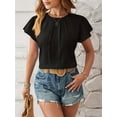 thumbnail image 6 of Women Summer Dressy Pleated Petal Cap Short Sleeve Tops Elegant Casual Loose Fit Tunic Blouse Tees Black XL, 6 of 8