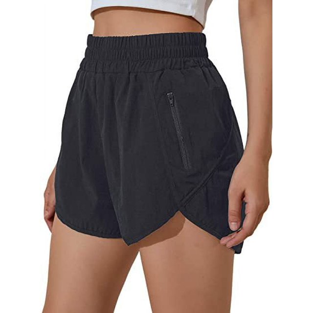 Pantalones cortos para correr para mujer, pantalones cortos elásticos de cintura alta, pantalones cortos deportivos con bolsillo, pantalones cortos atléticos de secado rápido, pantalones negros, XXL