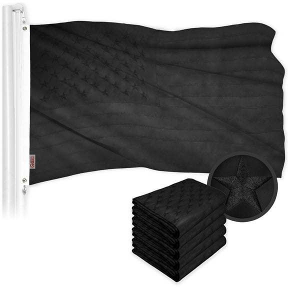 G128 – 5 Pack: All Black American USA US Flag 3x5 ft Embroidered Stars Sewn Stripes Brass Grommets