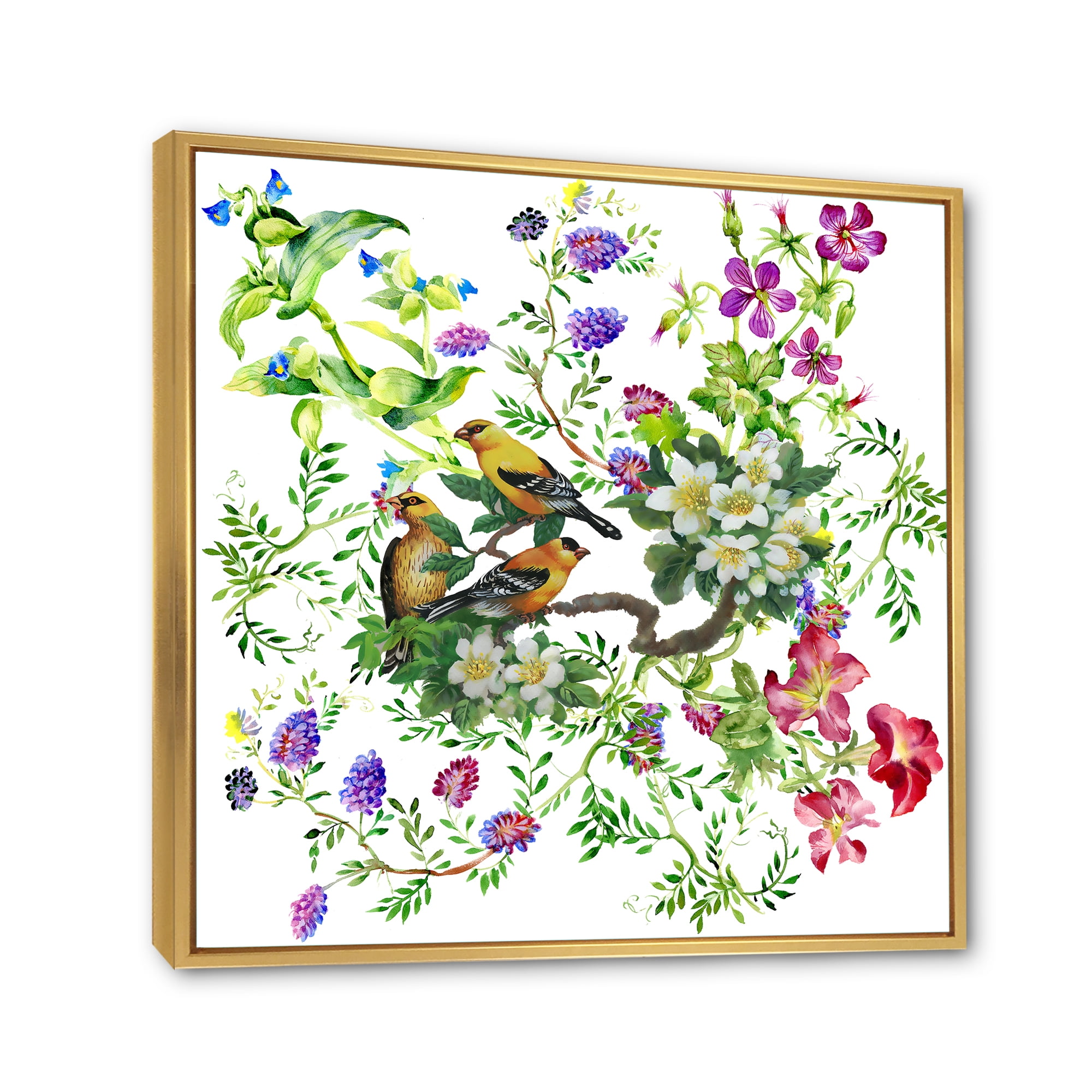 Designart 'Tropical Birds Sitting On Blooming Tree' Traditional Framed Canvas Wall Art Print