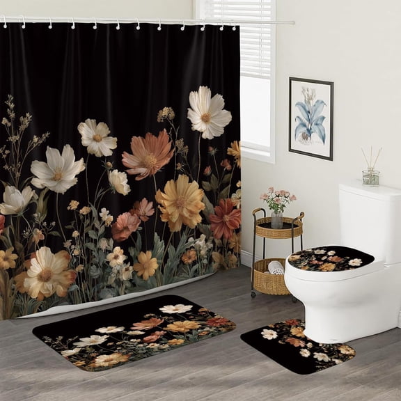 4PCS Cute Highland Cow Shower Curtain Set, Farmhouse Rustic Cattle Sunflower Western Waterproof Bathroom Accessories with Non-Slip Rugs, Toilet Lid Cover Bath Mat and 12 Hooks, Home Decor 72" x 72"