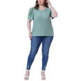 thumbnail image 2 of Agnes Orinda Women's Plus Size Tops Eyelet Embroidery Puff Sleeve Crew Neck Tee Casual Blouse 1X Green, 2 of 6