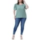thumbnail image 2 of Agnes Orinda Blusas de Talla Grande para Mujeres con Ojal y Bordado, Manga Abullonada, Cuello Redondo, Casual, 2X Verde, 2 of 6