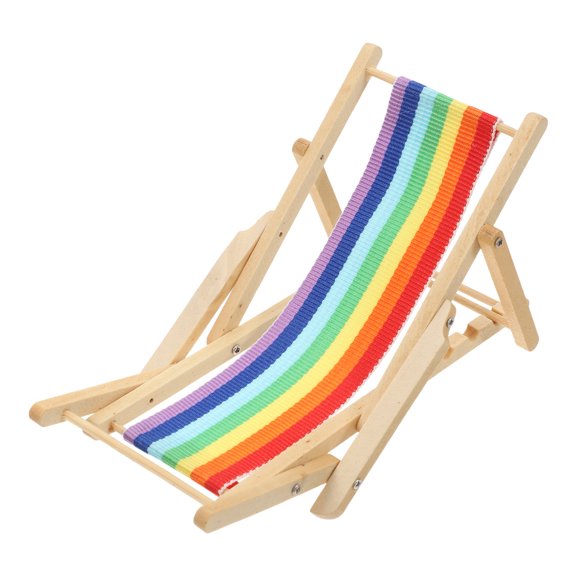 PENIKOKO 1:12 Scale Miniature Beach Chair Dollhouse Furniture, Realistic Wood and Fabric Decor Accessory for Dollhouses