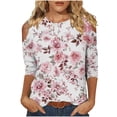 thumbnail image 2 of Cyber And Monday Deals CFLVAEK Women Blouses Boho Floral Print Shirts Cold Shoulder 3/4 Sleeve Tunic Tops Casual Round Neck Trendy Blouses for Fashion, 2 of 5