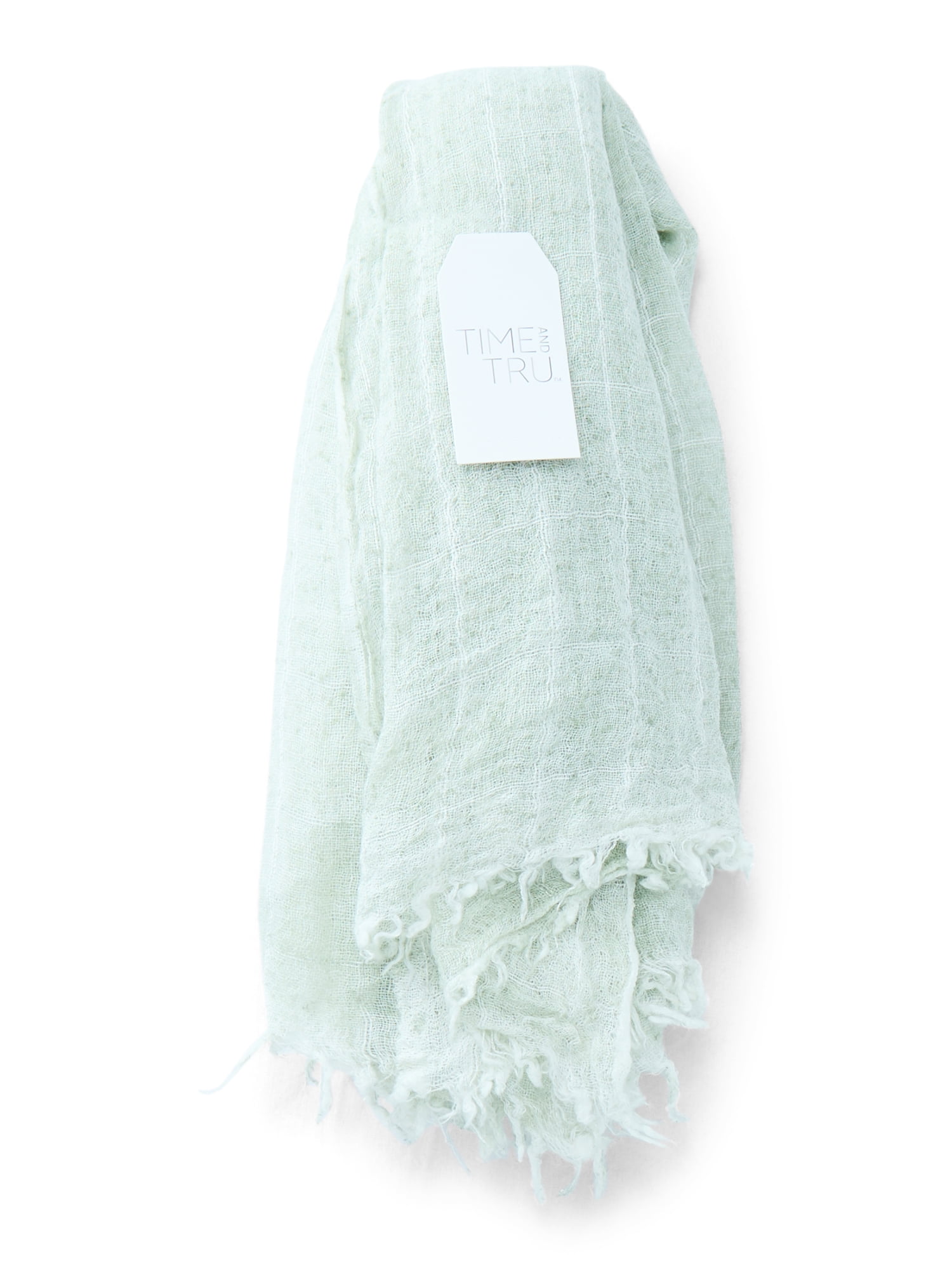 Time and Tru Women's Splatter Print Crinkle Scarf, Sage, Featuring Elegant Fringe Edges