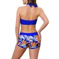 thumbnail image 3 of Women's Leaf Print Color Block Bikini Sets 2 Piece Halter Top Boyshorts Bottom Swimwear Bathing Suits 2 Sets X-Small Dark Blue, Royal Blue, 3 of 5