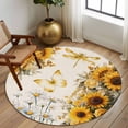 thumbnail image 2 of Round Rugs 5 Ft, Farmhouse Sunflower Non Slip Area Rugs for Kitchen Bedroom Entryway, Vintage Daisy Butterflies Rustic Burlap Washable Carpet Runner Rug Floor Mats for Bedroom Home Decor, 2 of 8
