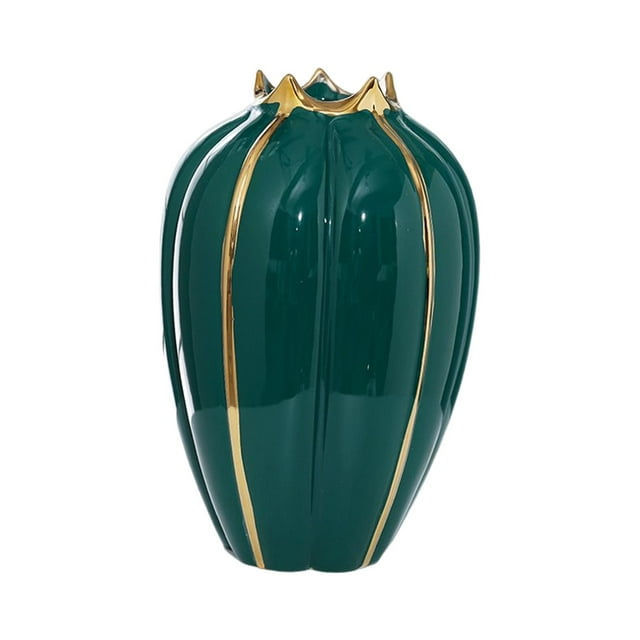 Jarrón de cerámica moderno para flores, decoración esmaltada, maceta decorativa para escritorio Verde 30x8x11.5cm