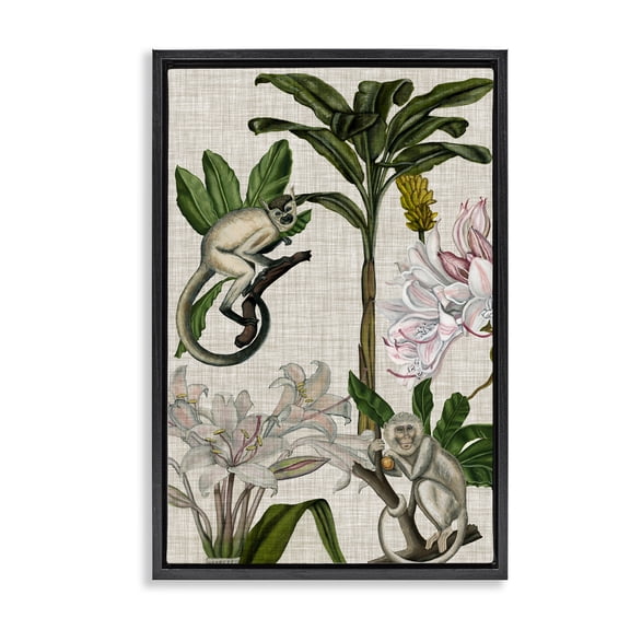 Stupell Industries Traditional Vintage Monkey & Plants Black Floating Frame Canvas Art, 17 x 25, by Vision Studio