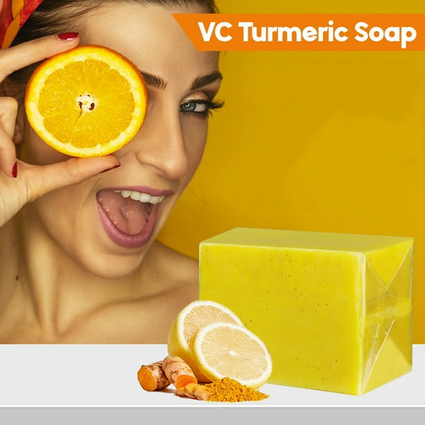 Barra de jabón facial de cúrcuma y vitamina C - Limpiador antioxidante natural para iluminar la piel, mejorar el tono y reducir la pigmentación - Limpiador facial hidratante para todo tipo de pieles