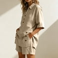 thumbnail image 6 of Womens Plus Size Cotton Linen Shorts Sets Summer Outfits with Button, Oversized Tops and Bermuda Shorts 2 Piece Matching Lounge Sets Tracksuits, Travel Vacation Going Out Suits 2026 Khaki XL, 6 of 8