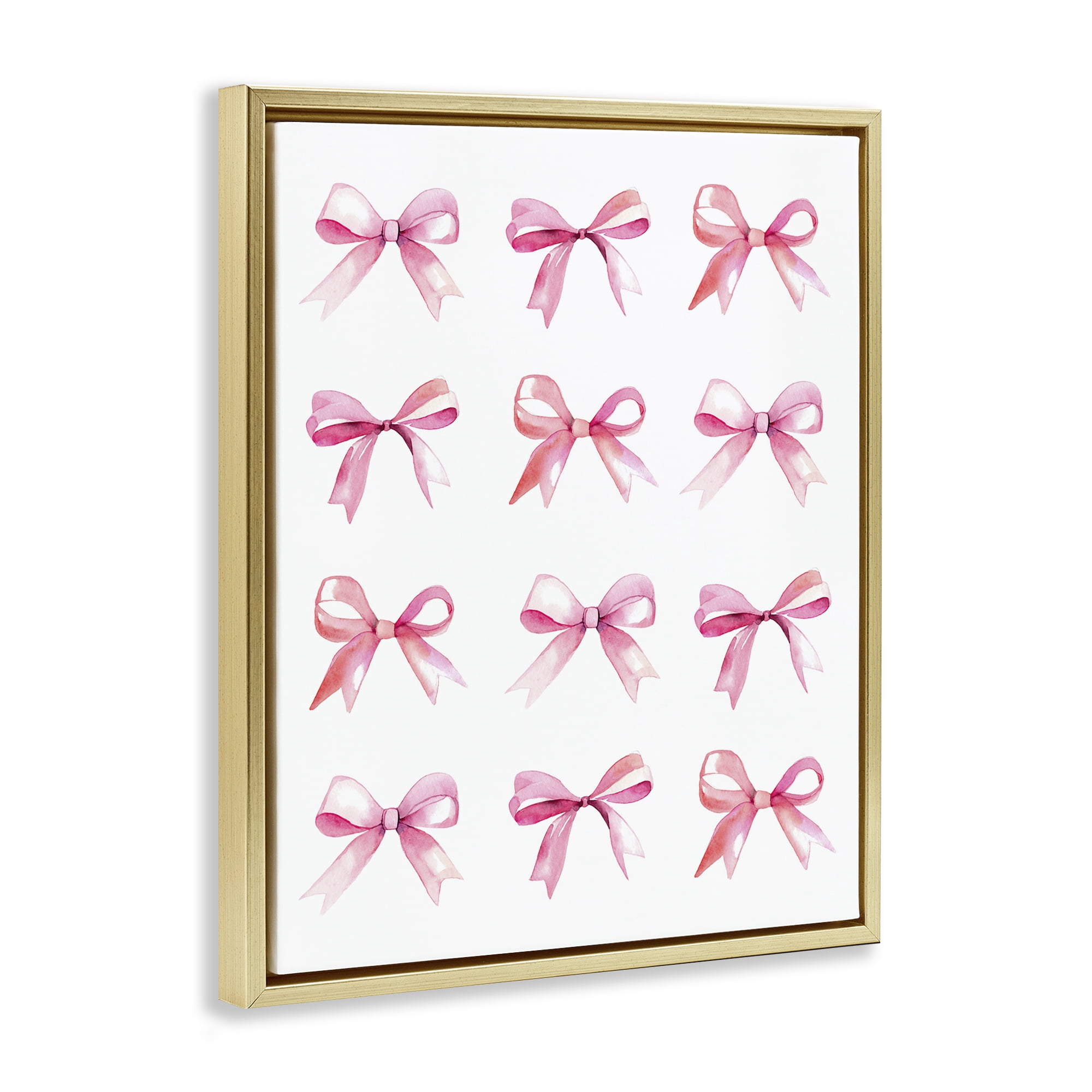 Stupell Industries Pink Bows Rows Beauty & Fashion Painting Gold Floater Framed Art Print Wall Art, 17 x 21