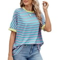 thumbnail image 5 of UVN Striped Tops for Women Summer Short Sleeve T Shirts Casual Crewneck Color Block Shirts, 5 of 10